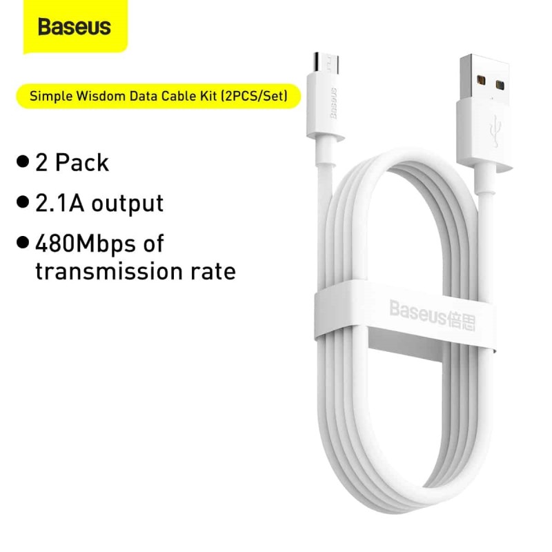 Baseus Cable MicroUSB to USB-A Simple Wisdom - 1.5m White (2PC) — Buy in Cyprus with Fast Delivery