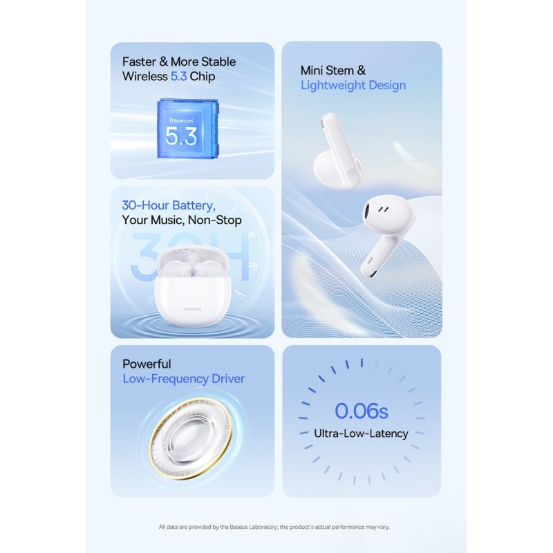Baseus Headphones In Ear TWS Bowie - E13 - Moon White — Buy in Cyprus with Fast Delivery