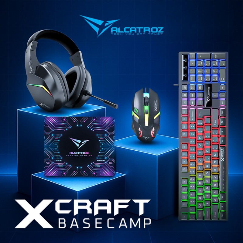 Alcatroz X-Craft - 4in1 Gaming Set Keyb+Mouse+Mat+H set BASECAMP Black — Buy in Cyprus with Fast Delivery