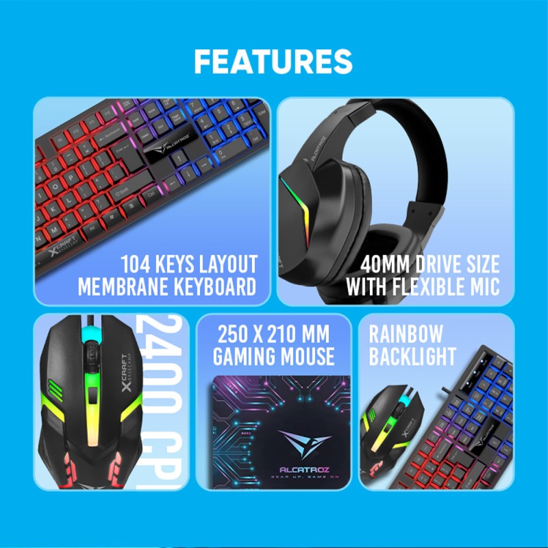 Alcatroz X-Craft - 4in1 Gaming Set Keyb+Mouse+Mat+H set BASECAMP Black — Buy in Cyprus with Fast Delivery