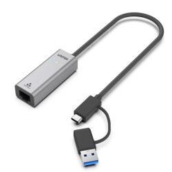 Unitek Converter USB-C to LAN Gigabit Ethernet+USB-A - Y-3465A - USB-C to LAN Gigabit Ethernet+USB-A