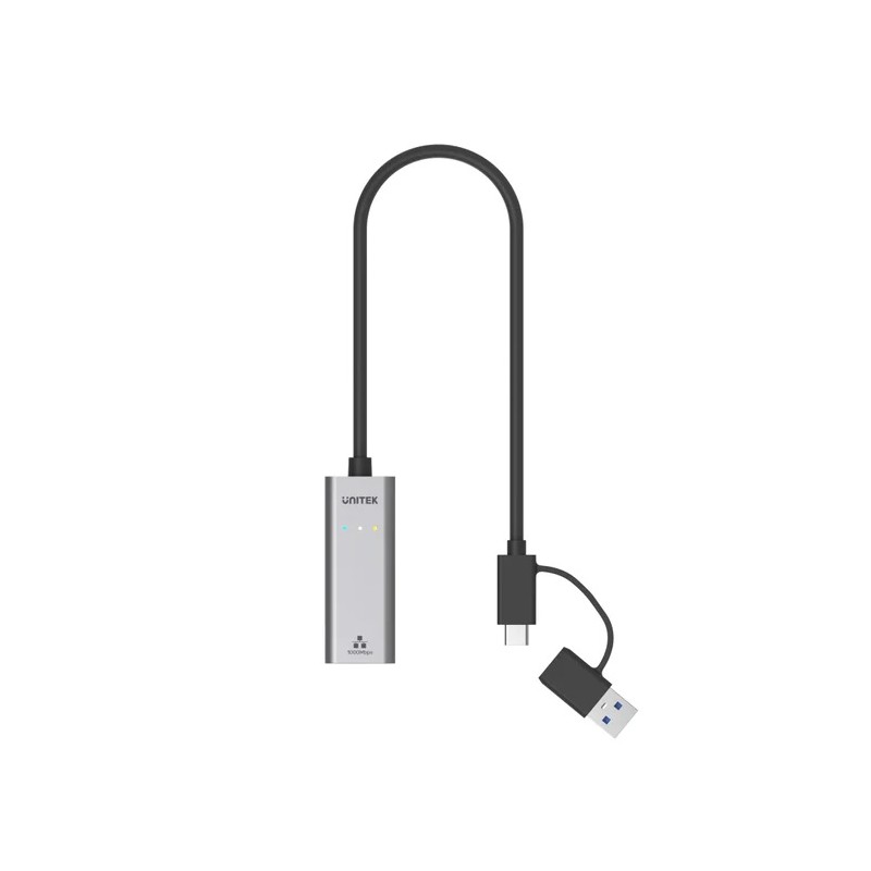 Unitek Converter USB-C to LAN Gigabit Ethernet+USB-A - Y-3465A - USB-C to LAN Gigabit Ethernet+USB-A