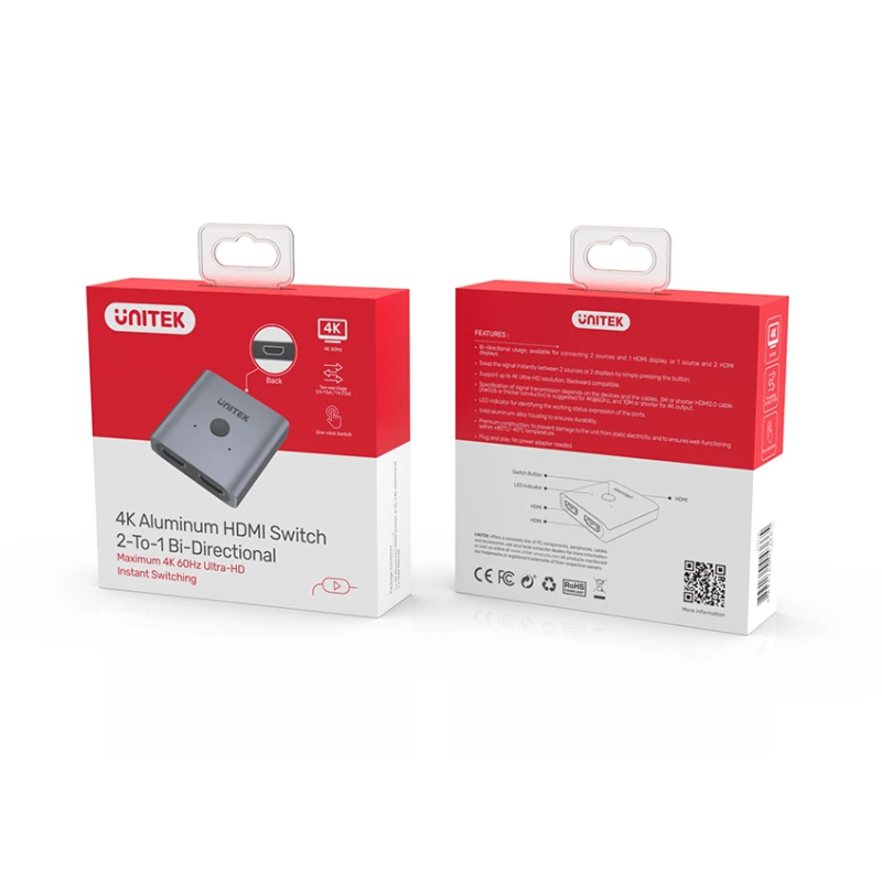 Unitek Splitter Switch - V1127A - 4K HDMI 1in2 Out 2in1 Out Splitter Switch — Buy in Cyprus with Fast Delivery