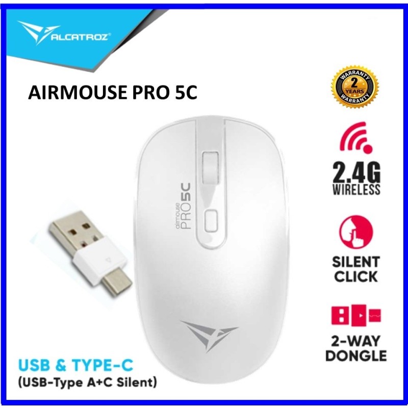 Alcatroz Airmouse Pro - 5C - Wireless Silent Mouse USB-A & USB-C dongle White — Buy in Cyprus with Fast Delivery