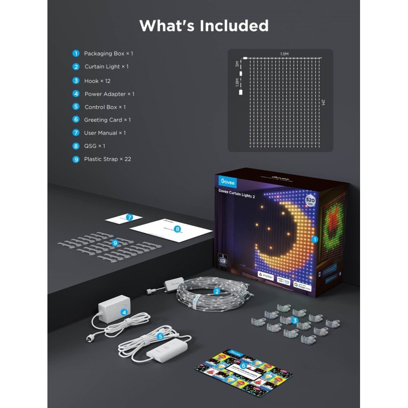 Govee LED Curtain Lights - H70B3 - 2 WiFi & BT RGBIC 1.5x2.0m IP65 (EU) — Buy in Cyprus with Fast Delivery