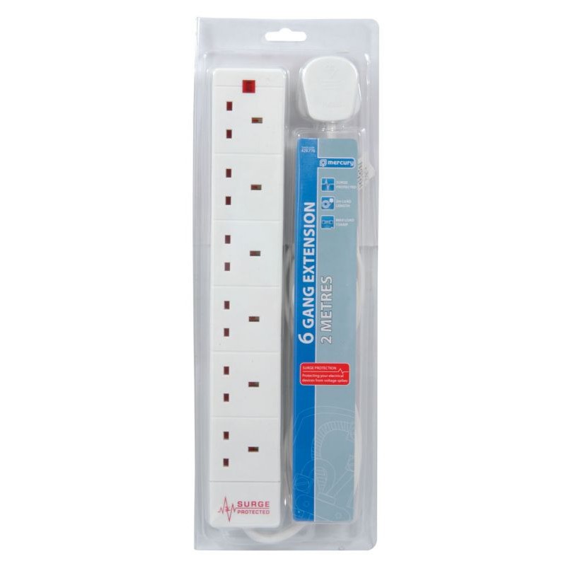 Mercury Mains Extension - 429.776UK - 6 Gang with Surge protection 2m — Buy in Cyprus with Fast Delivery