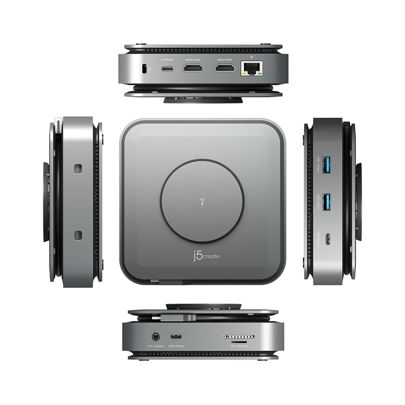 j5create Dock USB-C Dual Display 4K MST MacBookM3 HDMI RJ45 SD USB PD + Wireless Charger JCD3199