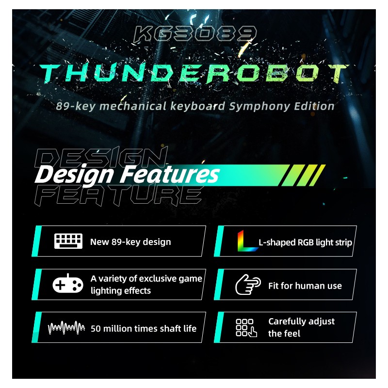 Thunderobot Black Mechanical Gaming Keyboard - KG3089R - 89 Blue Switch Keys — Buy in Cyprus with Fast Delivery