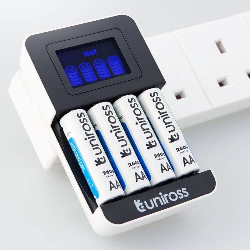 Uniross USB Charger for AA AAA Incl 4xAA 2100 Batteries - UCU002A - Fast 2hr USB Charger for AA AAA Incl 4xAA 2100 Batteries