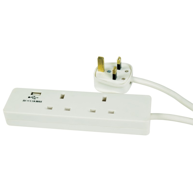 Mercury 2-Gang Surge - 429.768UK - 2m 1xUSB Port — Buy in Cyprus with Fast Delivery