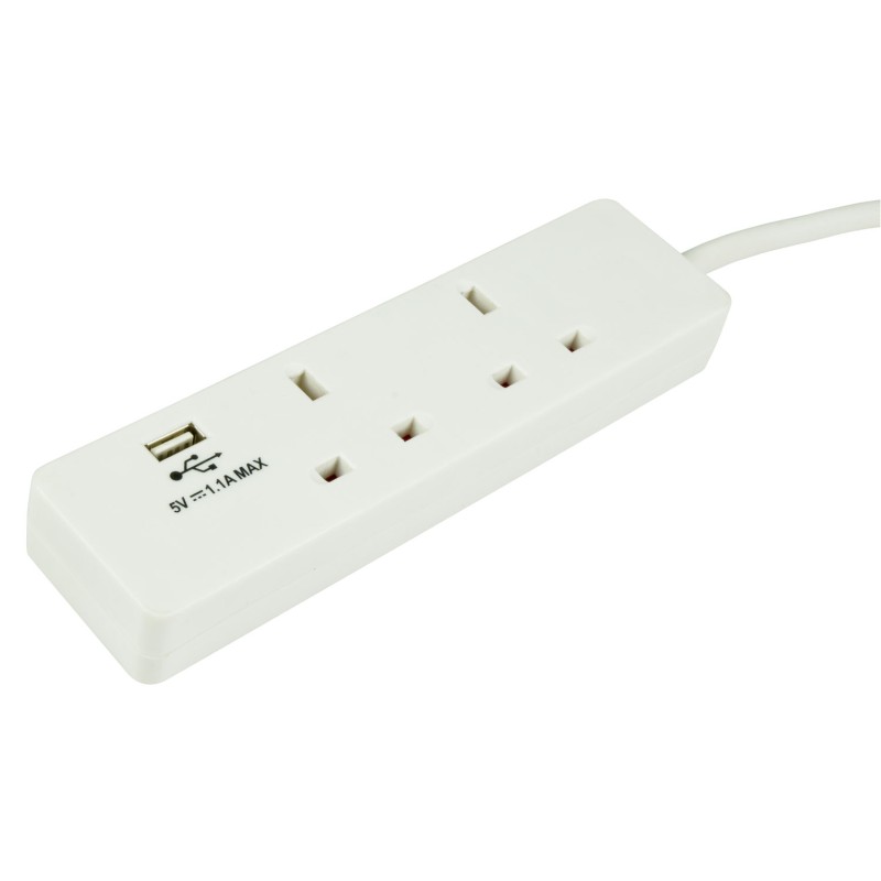 Mercury 2-Gang Surge - 429.768UK - 2m 1xUSB Port — Buy in Cyprus with Fast Delivery