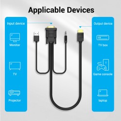 Vention HDMI Cable to VGA+Audio & USB Power - ABIBH - HDMI Cable to VGA+Audio & USB Power 2.0m