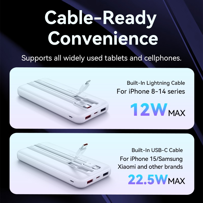 Vention Powerbank 10000mAh 22.5W Built-in USB-C+Lightning - FHOB0 - Black — Buy in Cyprus with Fast Delivery