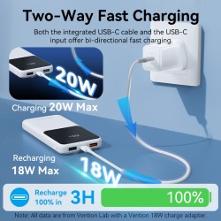 Vention Powerbank 10000mAh 22.5W Built-in USB-C+Lightning - FHOB0 - Black — Buy in Cyprus with Fast Delivery