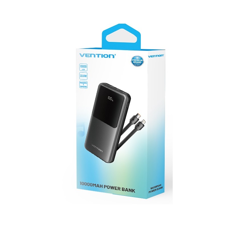 Vention Powerbank 10000mAh 22.5W Built-in USB-C+Lightning - FHOB0 - Black — Buy in Cyprus with Fast Delivery