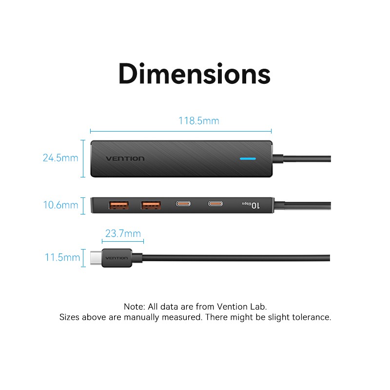Vention IT HUB USB-C 2xA 2xC 3.2 Gen2 - CHYBB - USB-C 2xA 2xC 3.2 Gen2 + USBC Power Port — Buy in Cyprus with Fast Delivery