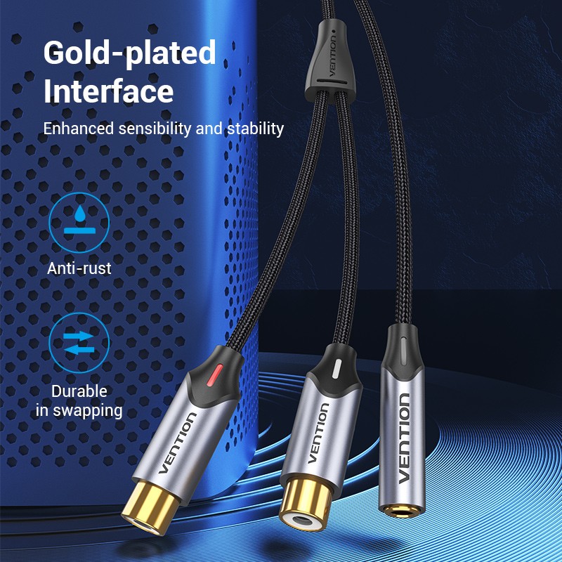 Vention AUDIO 3.5mm F to 2-RCA F Cable - BCOHY - Braided Alum 0.3m — Buy in Cyprus with Fast Delivery