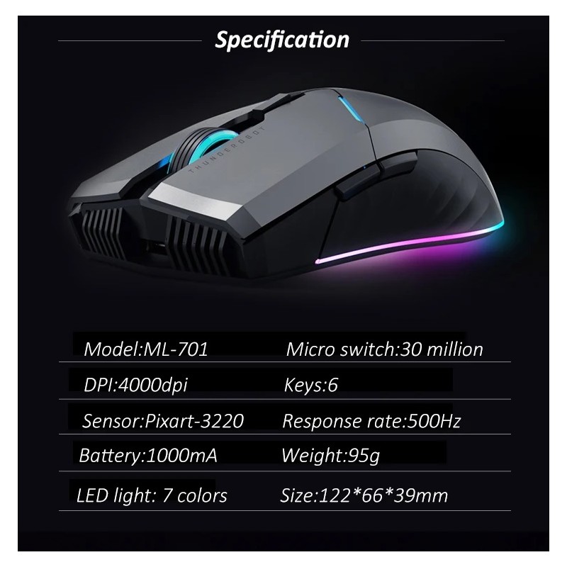 Thunderobot Wireless Gaming Rechargeable Mouse - ML701 - Wireless Gaming Rechargeable Mouse — Buy in Cyprus with Fast Delivery