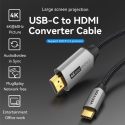 Vention USB-C to HDMI Converter Cable - CRBBF - Braided 4K60Hz 1.0m — Buy in Cyprus with Fast Delivery