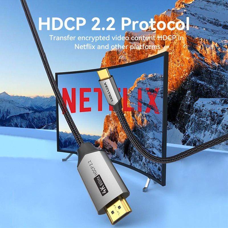 Vention USB-C to HDMI Converter Cable - CRBBF - Braided 4K60Hz 1.0m — Buy in Cyprus with Fast Delivery