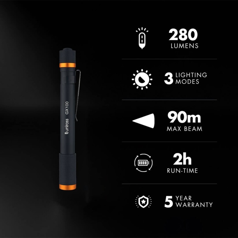 Uniross Penlight - GX100 - IPX4 Waterproof Torch 280 lumens 90m Beam (Incl 2xAA) — Buy in Cyprus with Fast Delivery