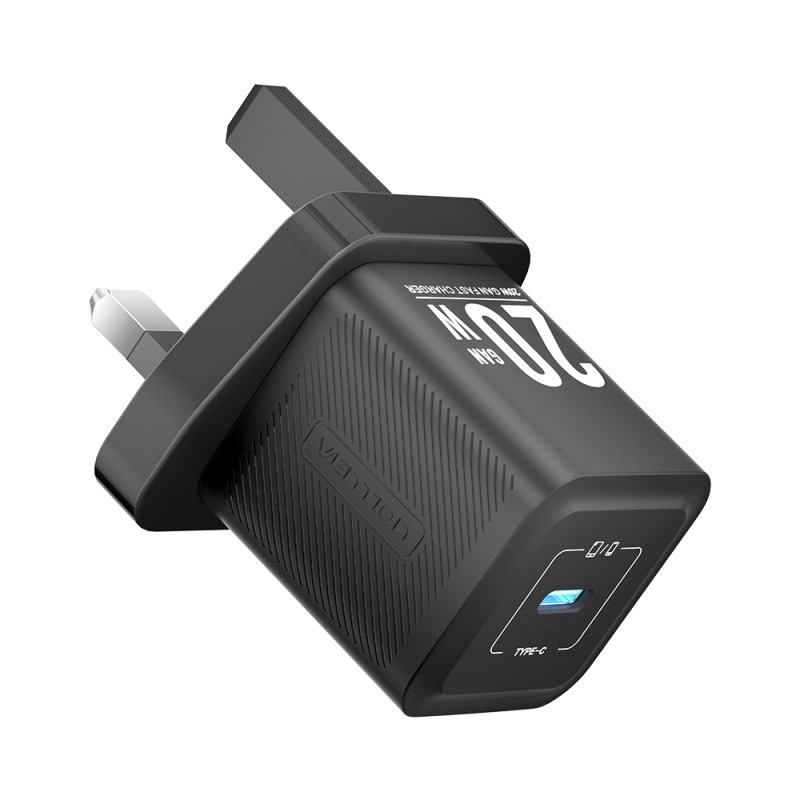 Vention Charger Wall GaN 20W 1xUSBC UK-Plug Mini Black - FEPB0-UK - GaN 20W 1xUSBC UK-Plug Mini Black