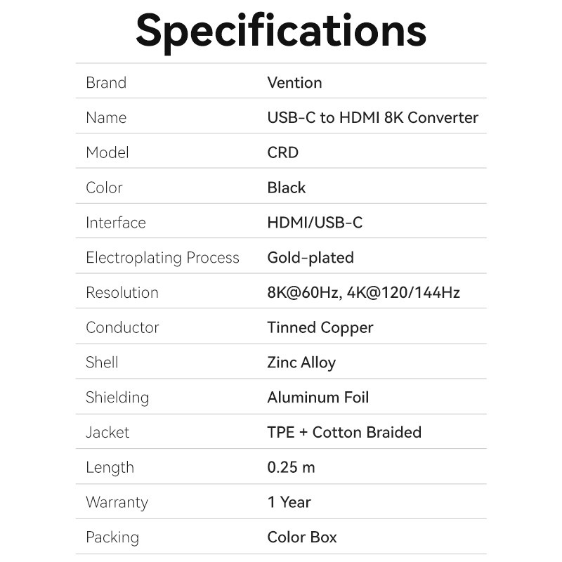 Vention Converter USB-C to HDMI Adaptor - CRDBC - 0.25m 8K60Hz Metal — Buy in Cyprus with Fast Delivery