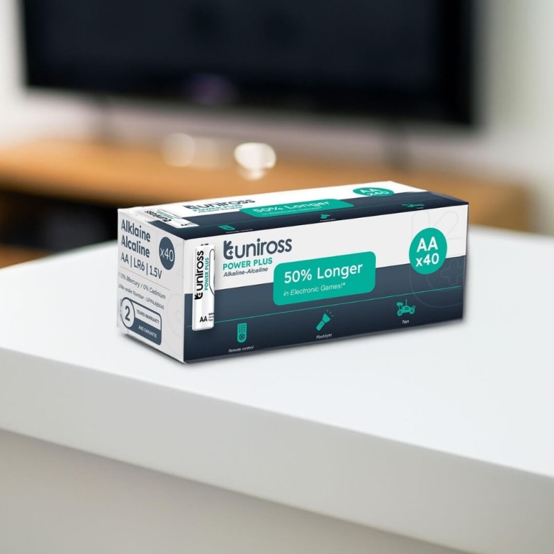 Uniross Alkaline AA Power Plus Box of 40 Pcs - New — Buy in Cyprus with Fast Delivery