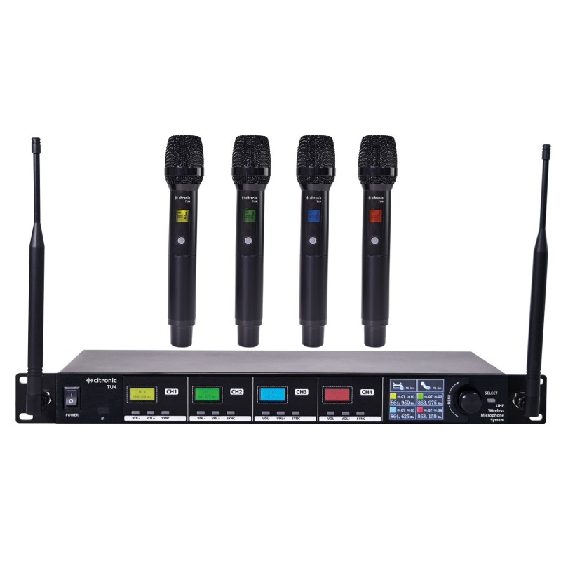 Citronic Quad True Diversity Multi-UHF Wireless Microphone System (4 x Handhelds) - TU4-H - Quad True Diversity Multi-UHF