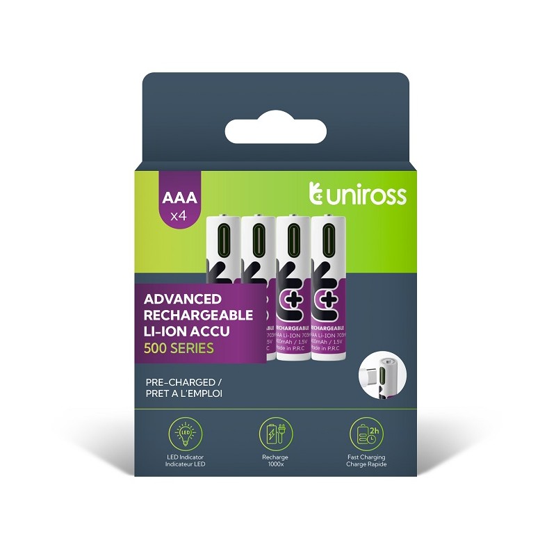 Uniross Rechargeable USB-C Lithium AAA Batteries - 4pack — Buy in Cyprus with Fast Delivery