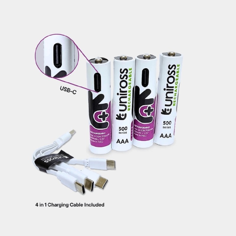 Uniross Rechargeable USB-C Lithium AAA Batteries - 4pack — Buy in Cyprus with Fast Delivery