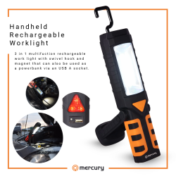Mercury Handheld Worklight - 410.318UK - 3in1 Handheld Rechargeable Worklight, Powerbank Function, with Hook and Magnet