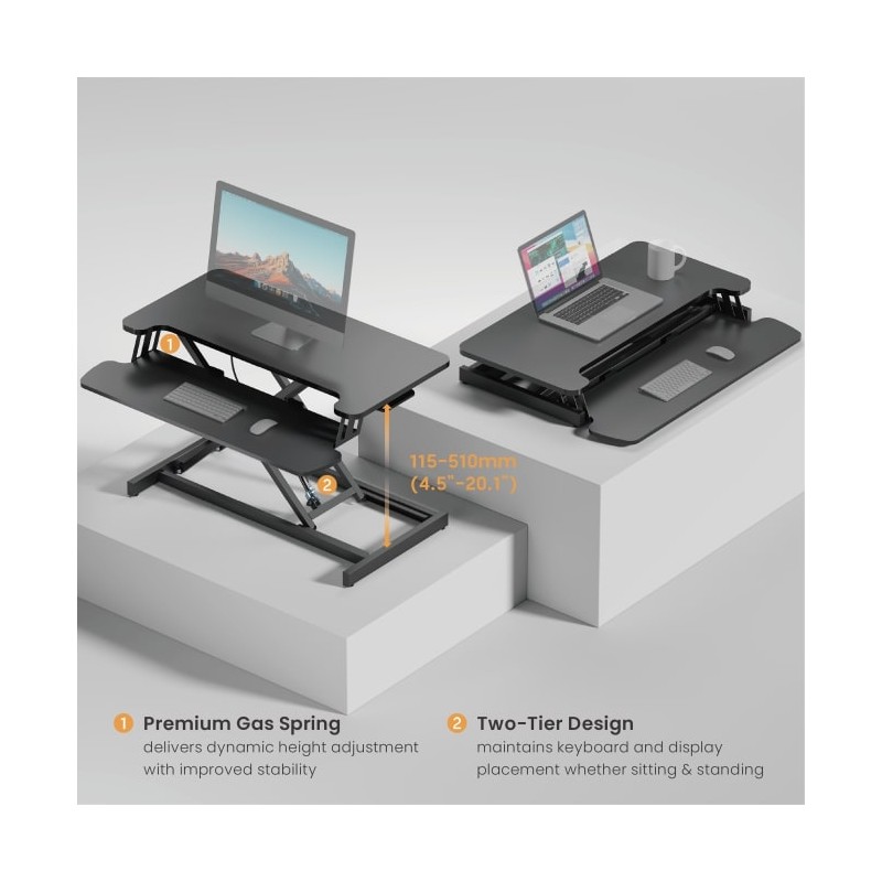Brateck Desk Converter Sit Stand Gas Spring - DWS37-01 - 11-51cm — Buy in Cyprus with Fast Delivery