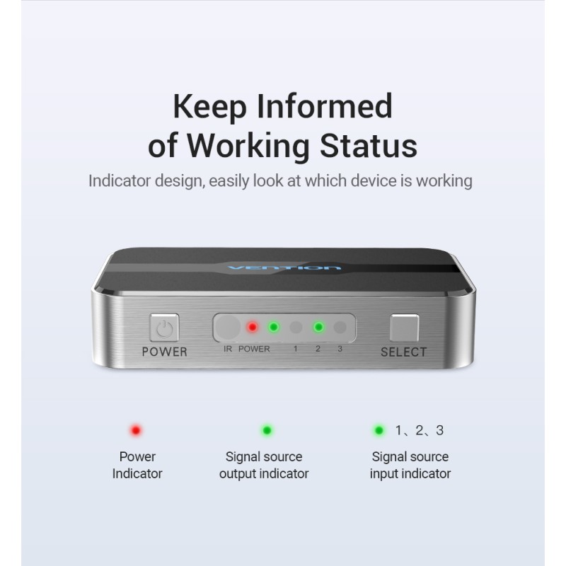 Vention HDMI Switch - AFOH0 - 3-Port 4K 2.0 w Remote Control — Buy in Cyprus with Fast Delivery