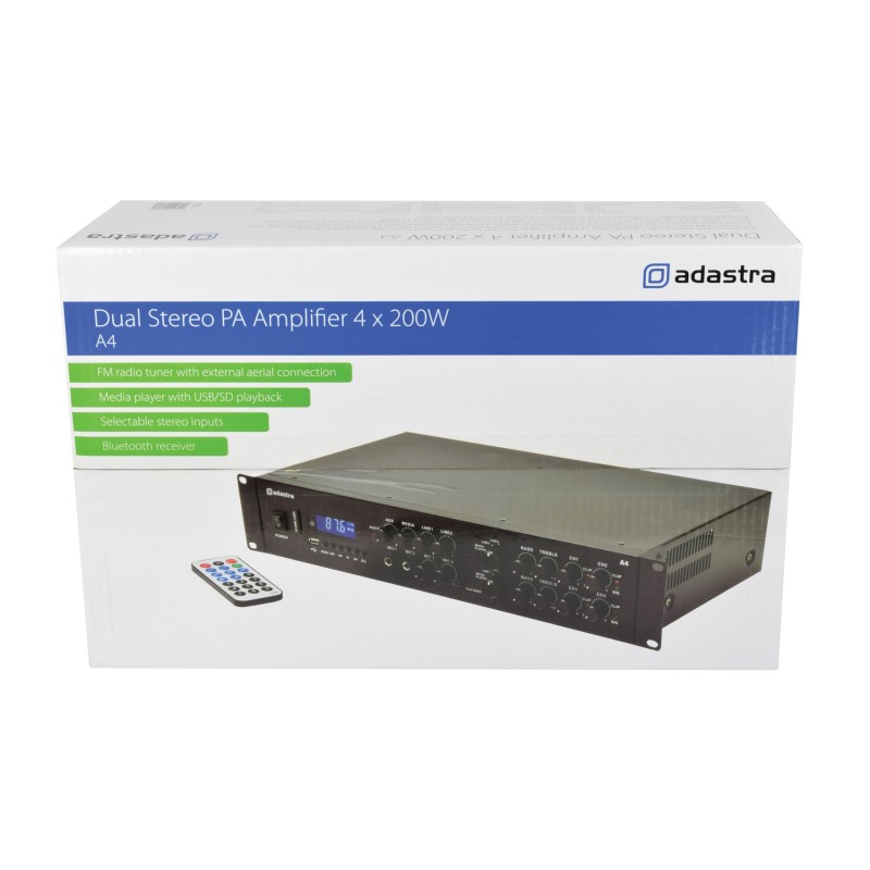 Adastra A4 2 x Independent Stereo Zones Amplifier - 953.404UK - 4x200W USB BT FM — Buy in Cyprus with Fast Delivery