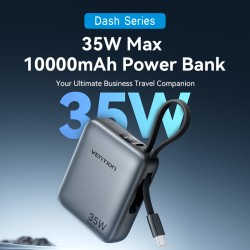 Vention Powerbank 10000mAh 35W Mini Size Built-in USBC Black - FHEH0 - 10000mAh 35W Mini Size Built-in USBC Black