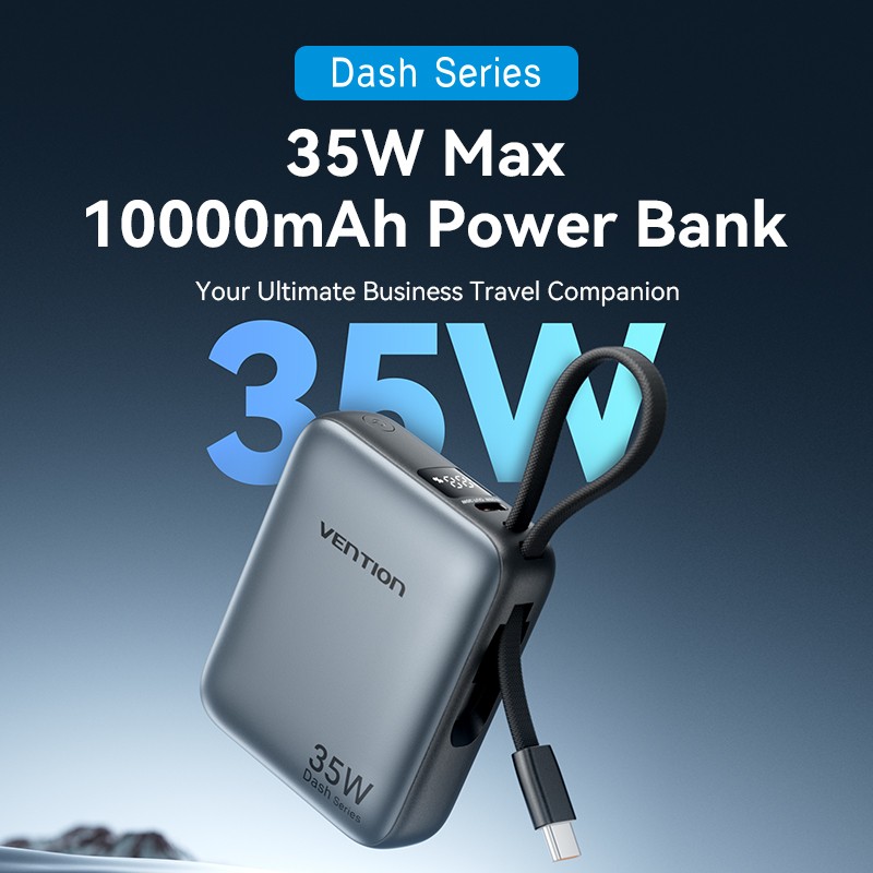 Vention Powerbank 10000mAh 35W Mini Size Built-in USBC Black - FHEH0 - 10000mAh 35W Mini Size Built-in USBC Black