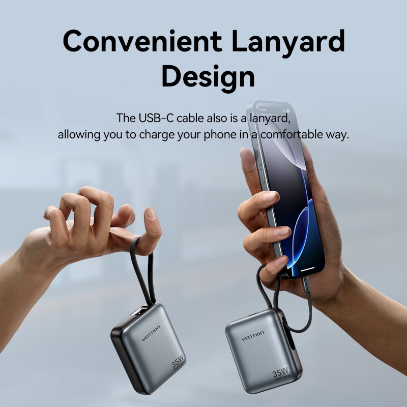 Vention Powerbank 10000mAh 35W Mini Size Built-in USBC Black - FHEH0 - 10000mAh 35W Mini Size Built-in USBC Black
