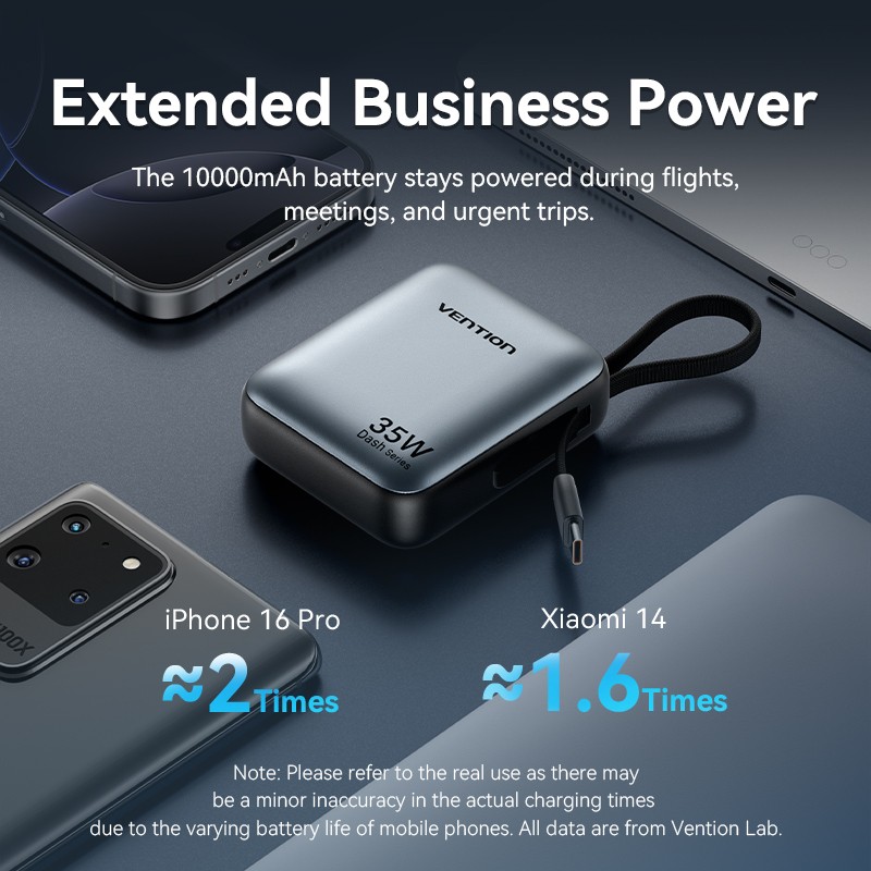 Vention Powerbank 10000mAh 35W Mini Size Built-in USBC Black - FHEH0 - 10000mAh 35W Mini Size Built-in USBC Black