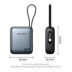 Vention Powerbank 10000mAh 35W Mini Size Built-in USBC Black - FHEH0 - 10000mAh 35W Mini Size Built-in USBC Black