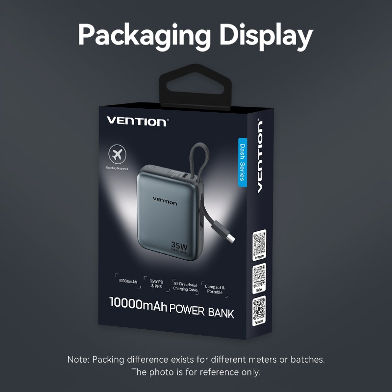 Vention Powerbank 10000mAh 35W Mini Size Built-in USBC Black - FHEH0 - 10000mAh 35W Mini Size Built-in USBC Black