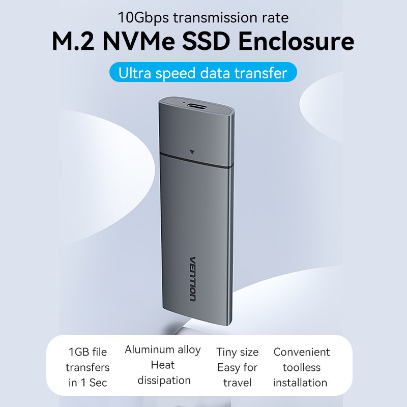 Vention M.2 NVMe SSD Enclosure - KPGH0 - USB 3.1 Gen2 10Gbps Metal — Buy in Cyprus with Fast Delivery