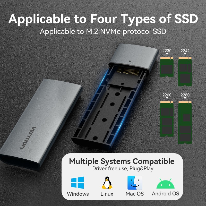 Vention M.2 NVMe SSD Enclosure - KPGH0 - USB 3.1 Gen2 10Gbps Metal — Buy in Cyprus with Fast Delivery