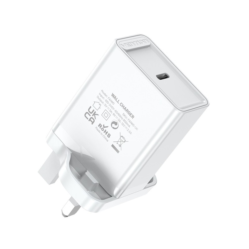 Vention Charger Wall - FAIW0-UK - 30W 1xUSBC UK Plug White — Buy in Cyprus with Fast Delivery