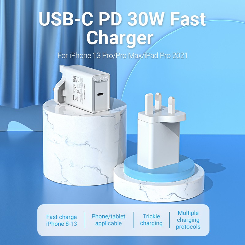 Vention Charger Wall - FAIW0-UK - 30W 1xUSBC UK Plug White — Buy in Cyprus with Fast Delivery