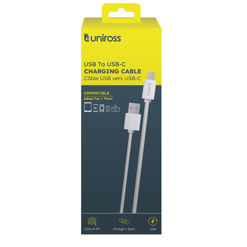 Uniross Cable USB-A to USB-C Cable - UCA005 - USB-A to USB-C Cable 2.0m — Buy in Cyprus with Fast Delivery