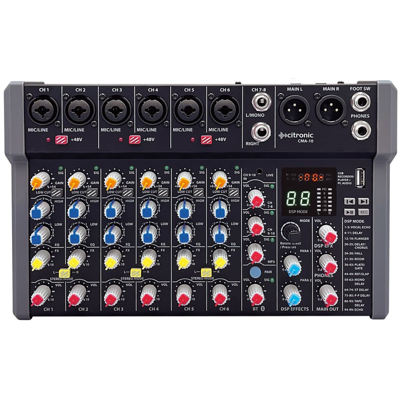 Citronic 8ch Mixer with DSP BT PC USB Play-Rec - CMA-10 - 8ch Mixer with DSP BT PC USB Play-Rec