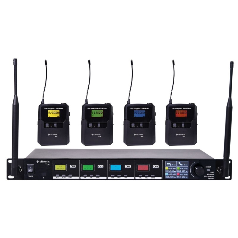 Citronic - TU4-N - Quad True Diversity Multi-UHF Wireless Microphone System (4 x Beltpacks) 171.044UK