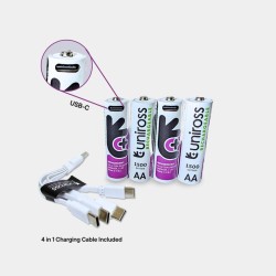 Uniross Rechargeable USB-C Lithium AA Batteries - 4pack — Buy in Cyprus with Fast Delivery
