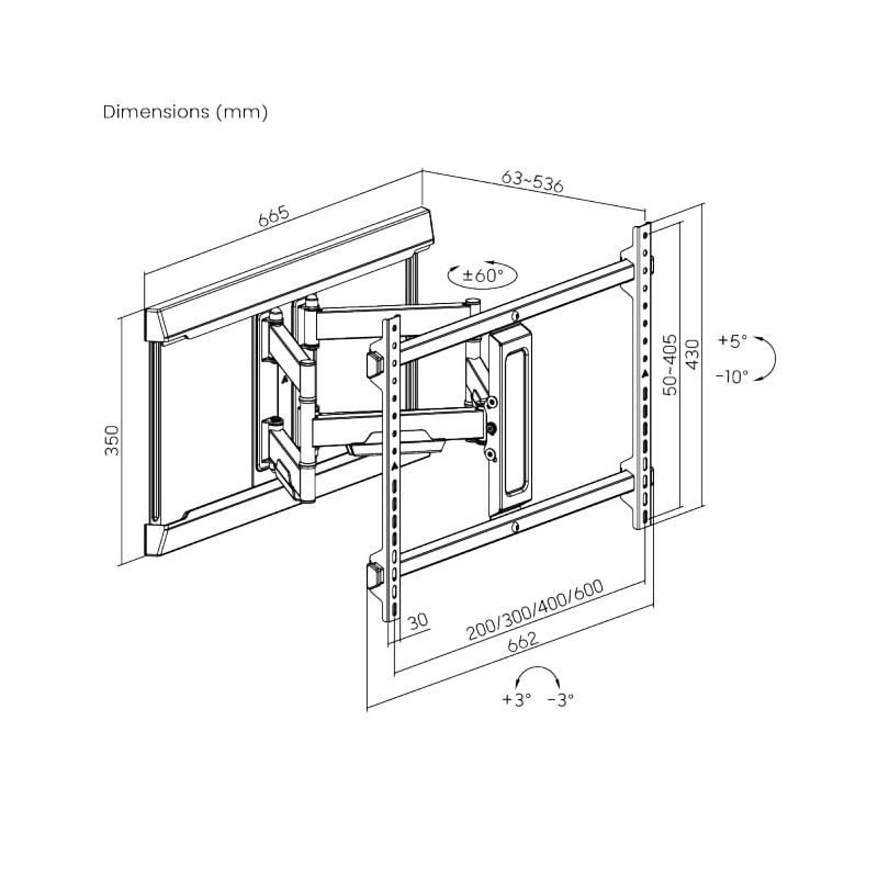 Brateck TV Mount - LPA77-466 - 60x40 Turn 4-Arm 54cm Ext — Buy in Cyprus with Fast Delivery